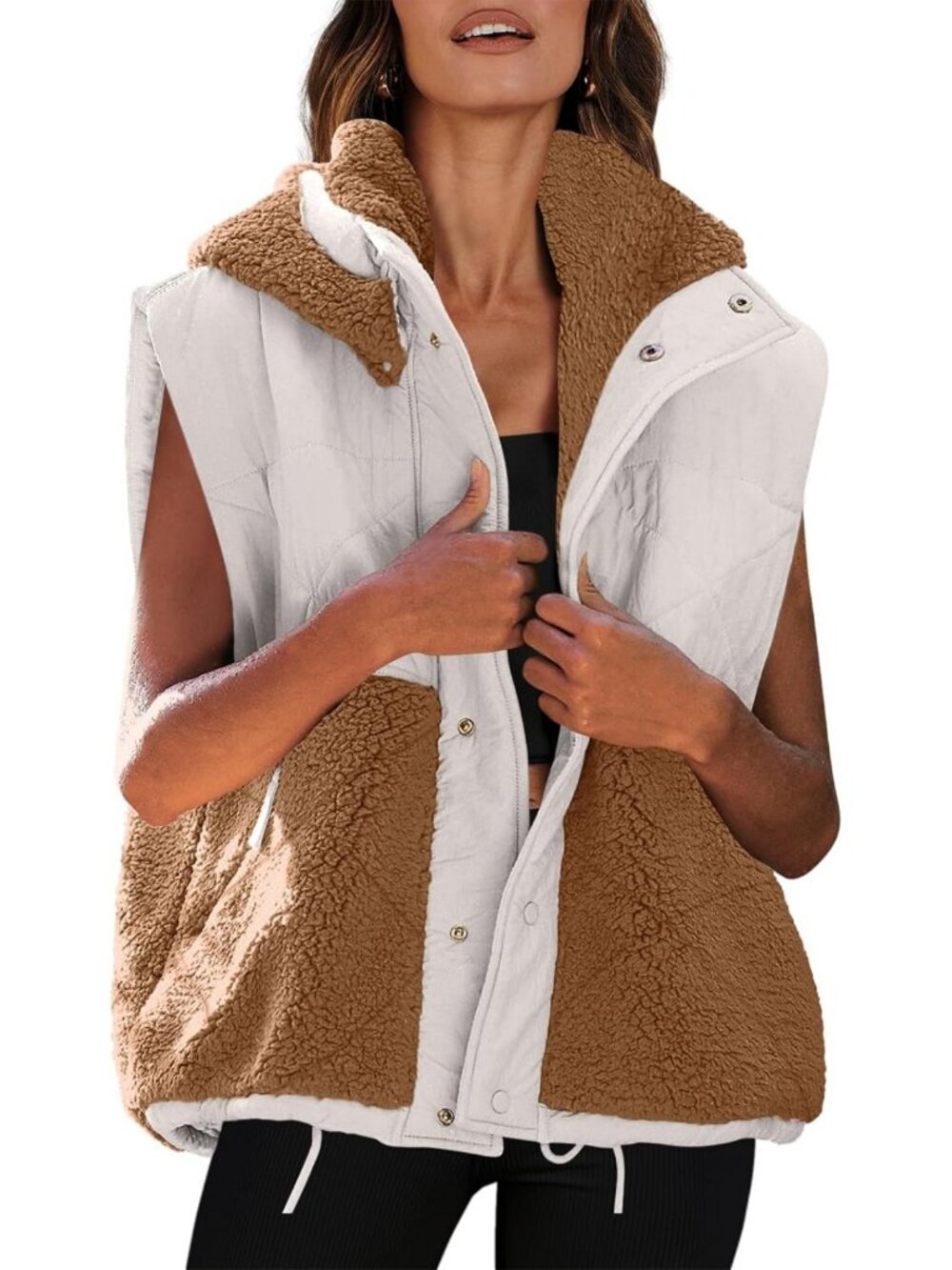 Cozy Oversized Sherpa Puffer Vest for Women | Warm Hooded Outerwear
